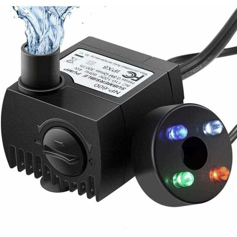 foto del prodotto pompa per acquario con 4 luci led colorate, pompa per acqua da 300 l h, resistente alla combustione a secco 48 ore , pompa per laghetto, acquario,