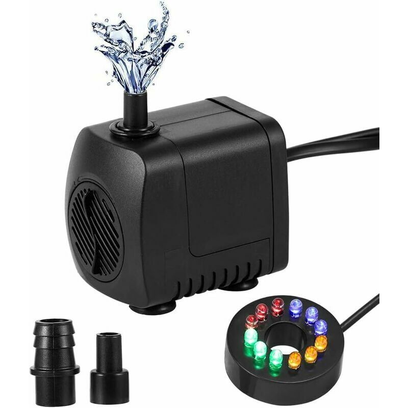 foto del prodotto pompa per fontana silenziosa pompa dell acqua sommergibile con flusso d acqua regolabile e 12 luci led colorate per fontana dell acquario, serbatoio