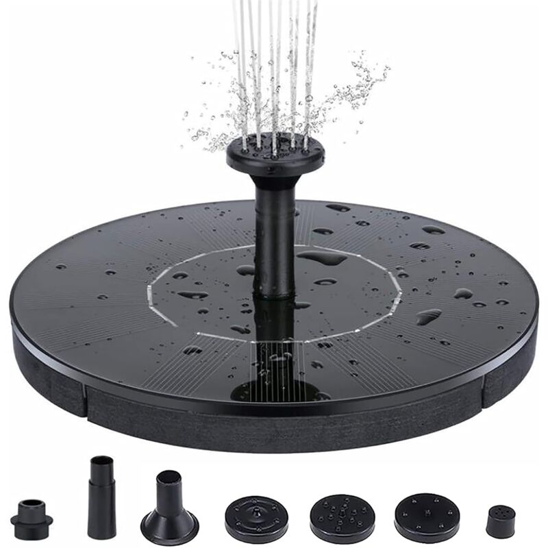 foto del prodotto pompa per fontana solare con 4 ugelli, fontana per uccelli a risparmio energetico, fontana solare galleggiante pompa per stagno solare indipendente,