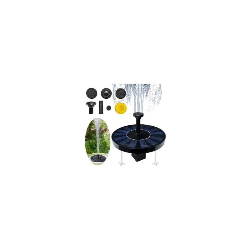 foto del prodotto pompa per fontana solare da 4 w, pannello solare galleggiante, batteria integrata con 6 ugelli, ideale per piccoli laghetti, vasche per uccelli,