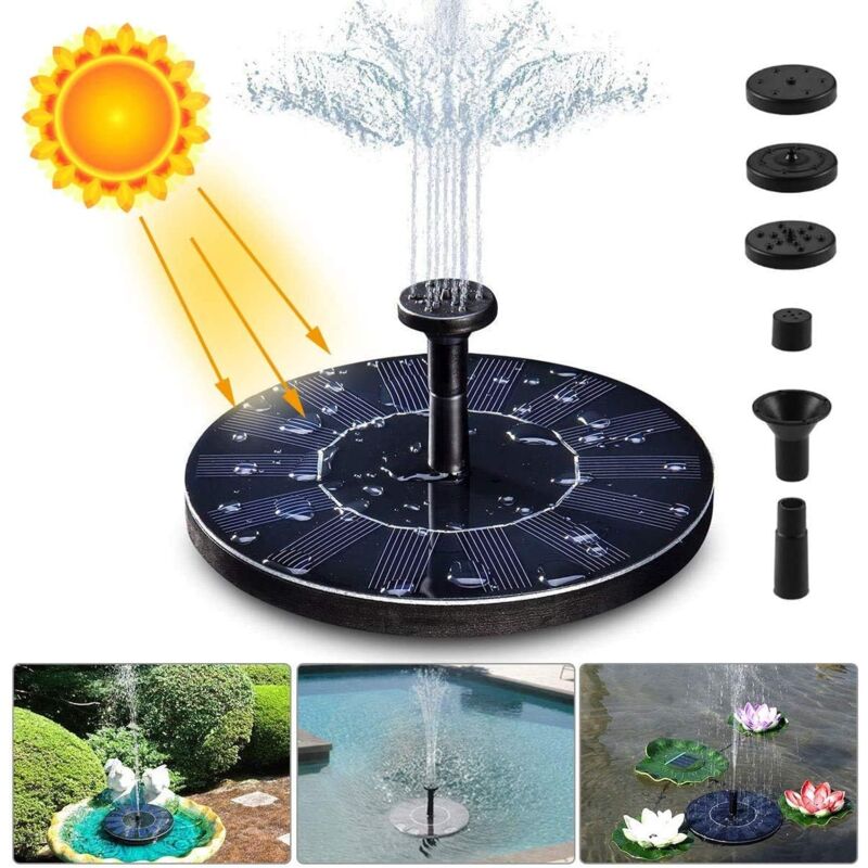 foto del prodotto pompa per fontana solare, pompa per acqua solare da 1,4 w e 150 l h massimo 70 cm 4 ugelli, mini pompa solare per fontane decorative da giardino