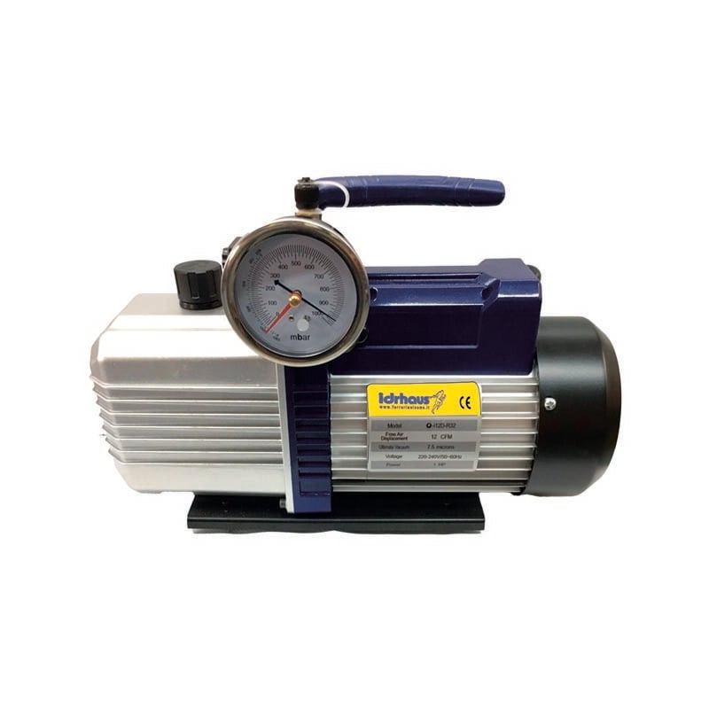 foto del prodotto pompa per il vuoto a doppio stadio con elettrovalvola e vacuometro compatibile con refrigeranti a2l idrhaus
