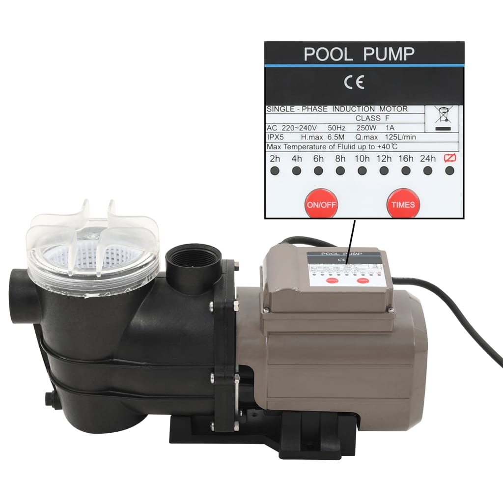 foto del prodotto pompa per piscina con timer nera 0,25 hp 8000 l h cod mxl 61535