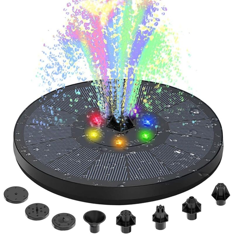 foto del prodotto pompa solare per laghetto con fontana solare da 3 w con 8 effetti, fontana solare per giardino con batteria