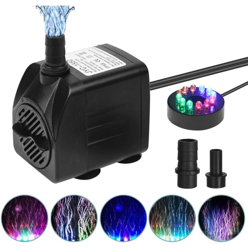 foto del prodotto pompa sommergibile per acqua, 800 l h, 15 w, pompa per acquario con 12 colori led regolabili, ultra silenziosa, con 4 ventose e 2 ugelli, cavo da 1,5