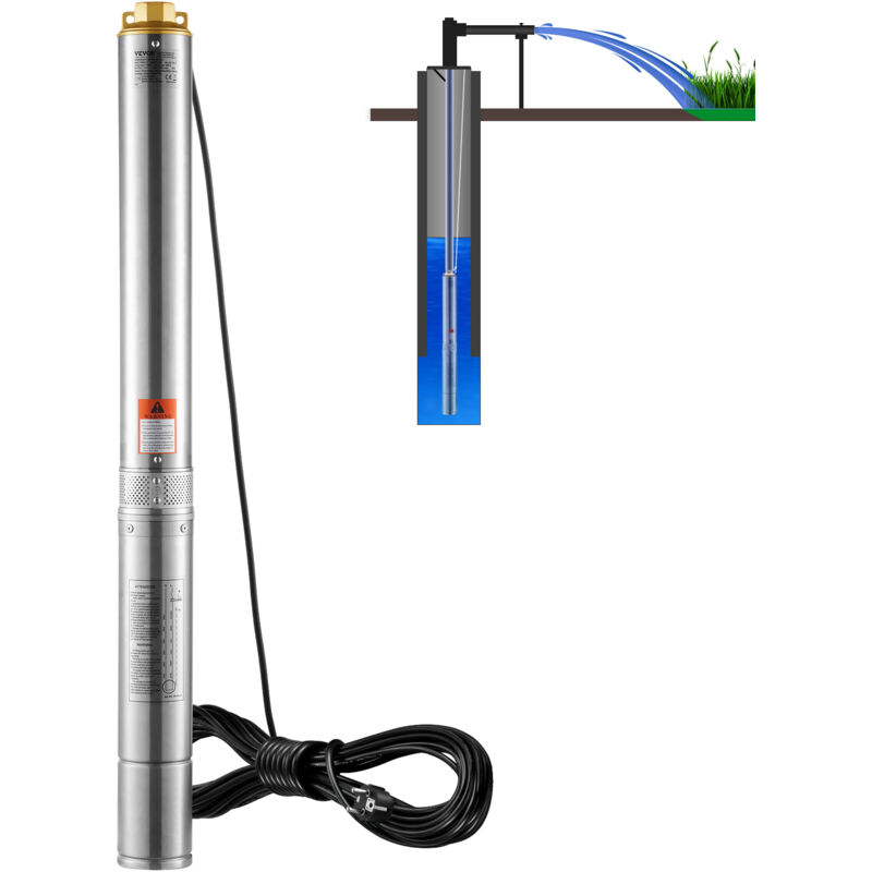 foto del prodotto pompa sommergibile per pozzi profondi, ip68 1100w 230 v 50 hz, massima portata 7,1 m h prevalenza 105 m, cavo elettrico 19,4 m, pompa acciaio inox