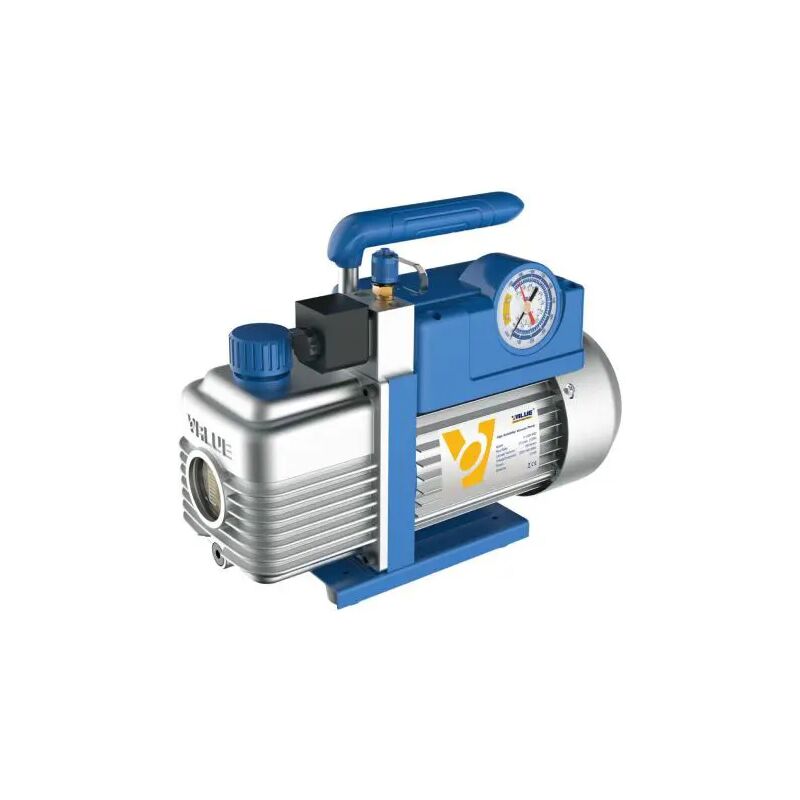 foto del prodotto pompa vuoto doppio stadio con elettrovalvola e vacuometro modello v i mod.v i220 r32. portata 51l min dim.318x124x237 mm general gas