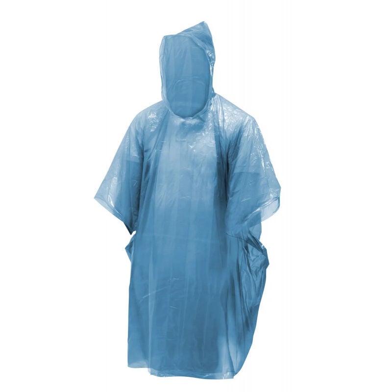 foto del prodotto poncho di emergenza in plastica blu, taglia standard per adulti