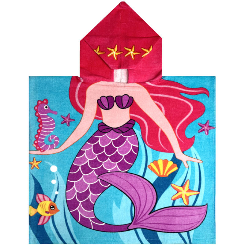 foto del prodotto poncho mare per bambini per spiaggia in morbida spugna disegno sirenetta