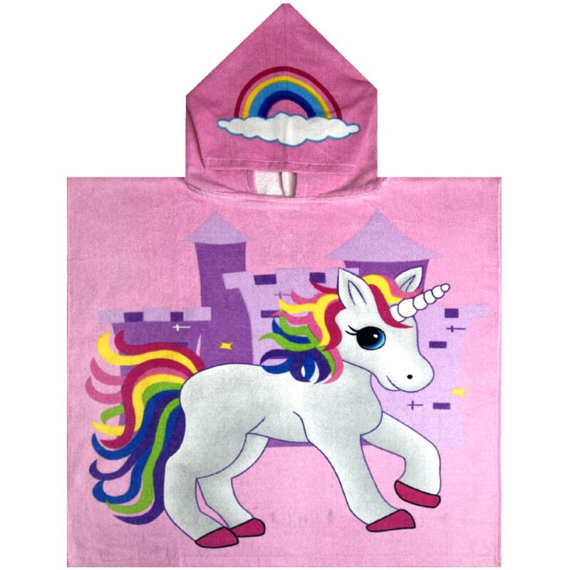 foto del prodotto poncho mare per bambini per spiaggia in morbida spugna disegno unicorno