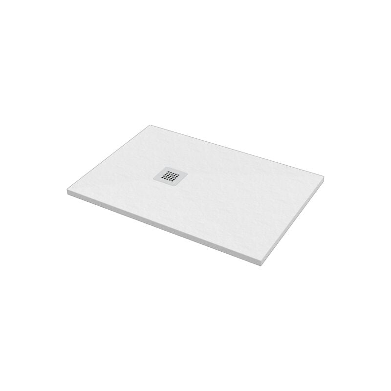 foto del prodotto ponsi rubinetteria piatto doccia rettangolare 80x140cm ercos serie stone bpmaroston8014 bianco opaco marmoresina con piletta geberit diam. 90