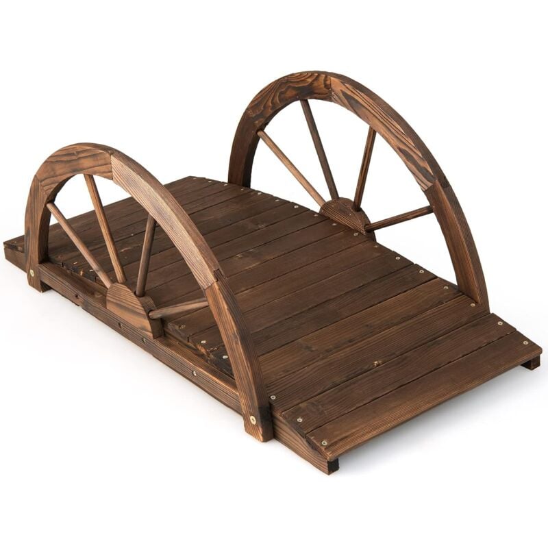 foto del prodotto ponte in legno da giardino, ponte decorativo per giardino con doppia ringhiera a mezza ruota costruzione, in legno di abete, capacit di carico 75 kg
