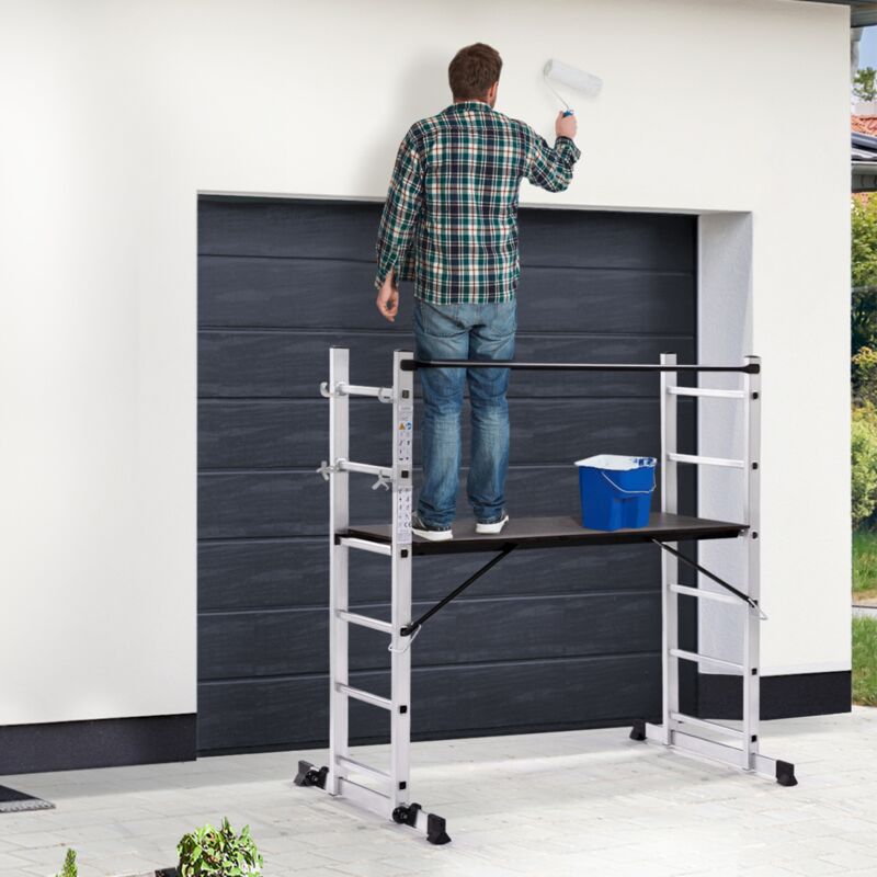 foto del prodotto ponteggio a scala multiuso in alluminio con piattaforma modulare su ruote, altezza 165 cm