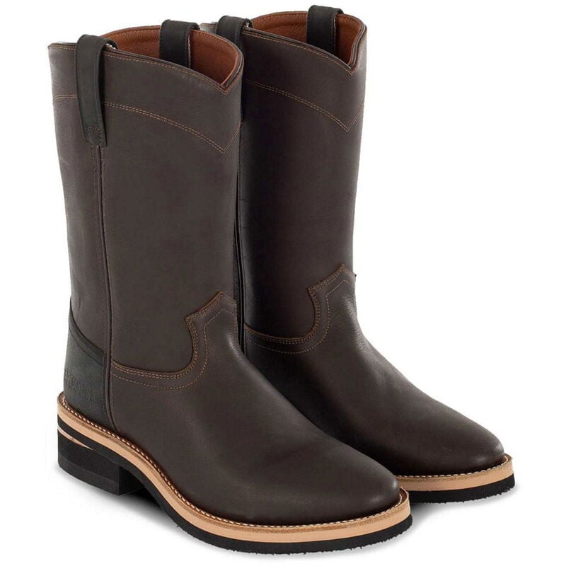foto del prodotto pool s stivali western roping in nabuk bicolore, suola in cuoio con riporto in gomma antiscivolo marrone scuro tinta unita con tallone nero 36