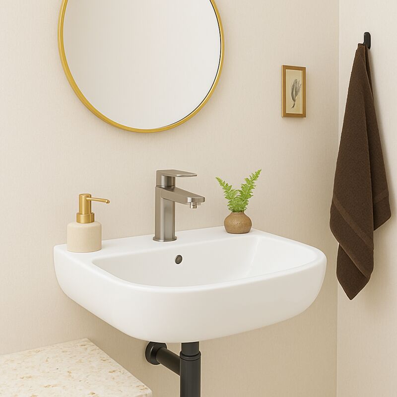 foto del prodotto porcher kheops lavabo monoforo in vitreous china, con troppopieno, 600 x 190 x 460 mm, bianco p098401 