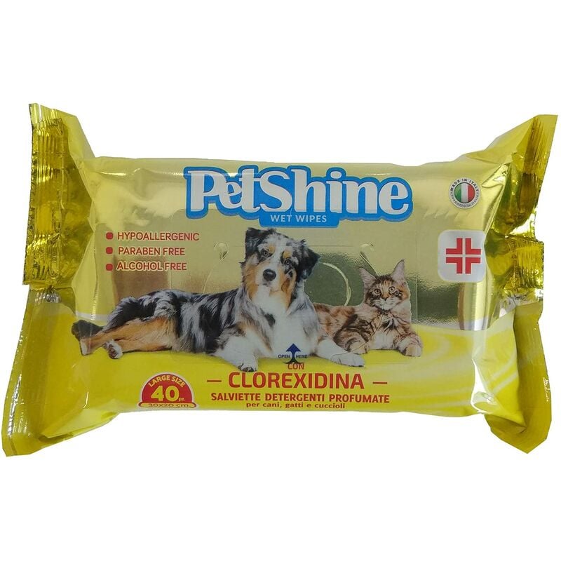 foto del prodotto porrini salviette igieniche per cani e gatti, clorexidina, 40 pezzi, cane