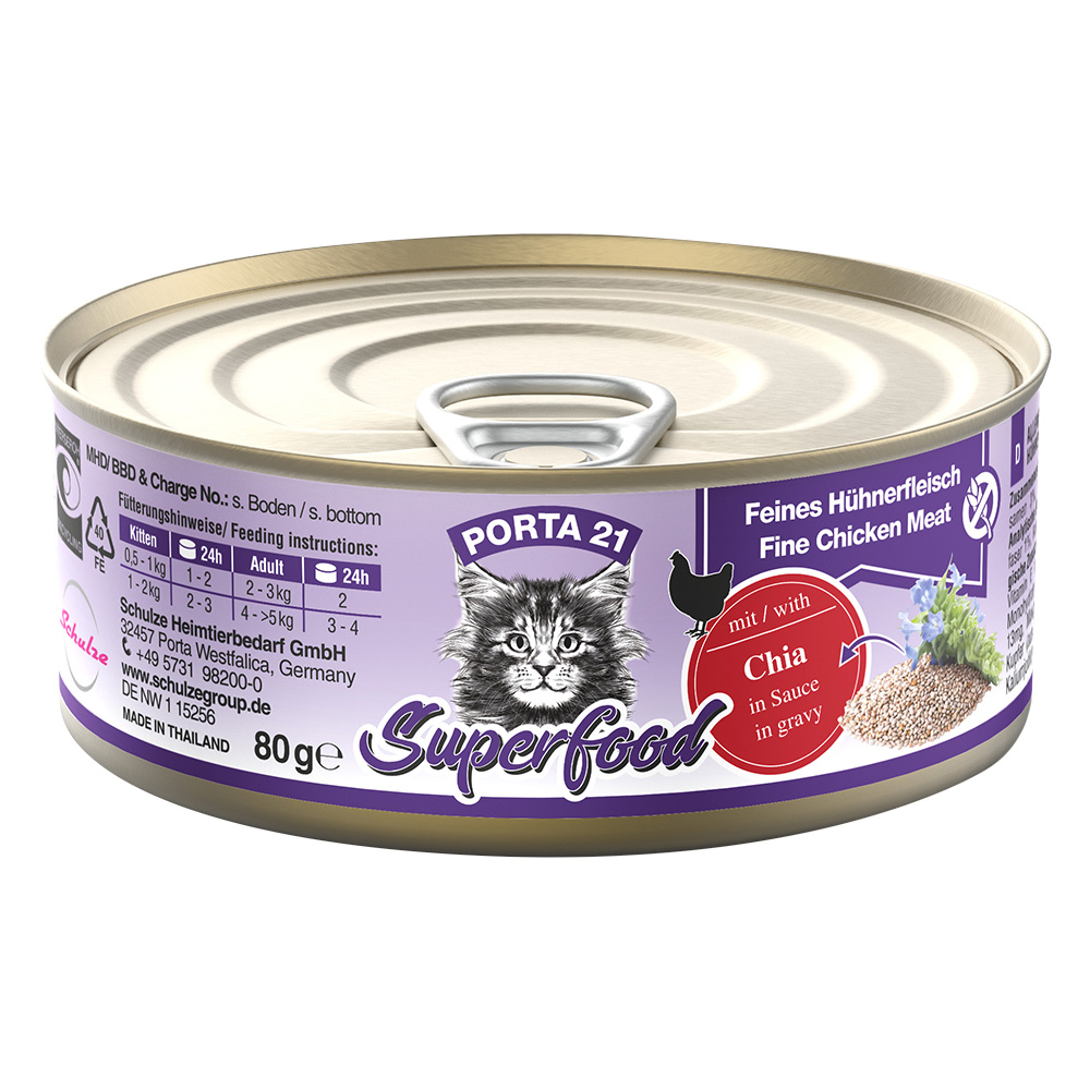 foto del prodotto porta 21 superfood 6 x 80 g alimento umido per gatti pollo con semi di chia