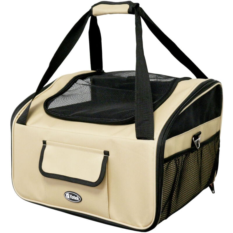 foto del prodotto porta animali da compagnia pieghevole fino a 9 kg yatek dimensioni 41 x 35 x 26 cm, materiale ad alta resistenza oxford 600d, beige