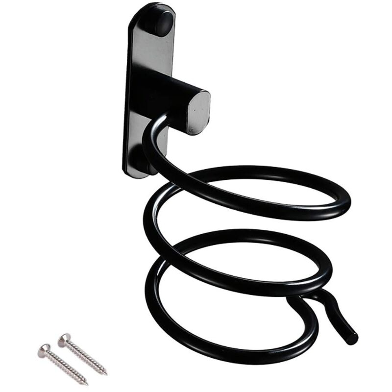 foto del prodotto porta asciugacapelli da parete con foratura per hotel, bagno, toilette, barbiere, alluminio, finitura opaca, nero, 1 pezzo.