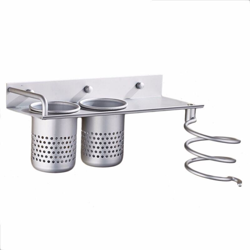 foto del prodotto porta asciugacapelli, porta asciugacapelli a parete, porta asciugacapelli e piastra per capelli con 2 tazze rimovibili per spazzole per capelli,