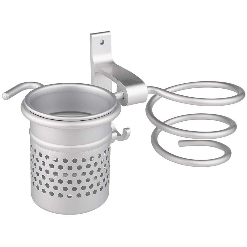 foto del prodotto porta asciugacapelli, porta asciugacapelli in alluminio da parete con molla elicoidale e supporto per piastra, organizer per il bagno, tazza