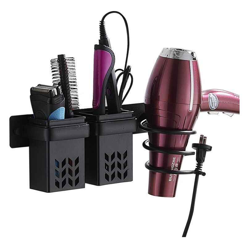 foto del prodotto porta asciugacapelli, porta piastra per capelli in alluminio con contenitore in abs e organizer per cavi, supporto da bagno multifunzionale per