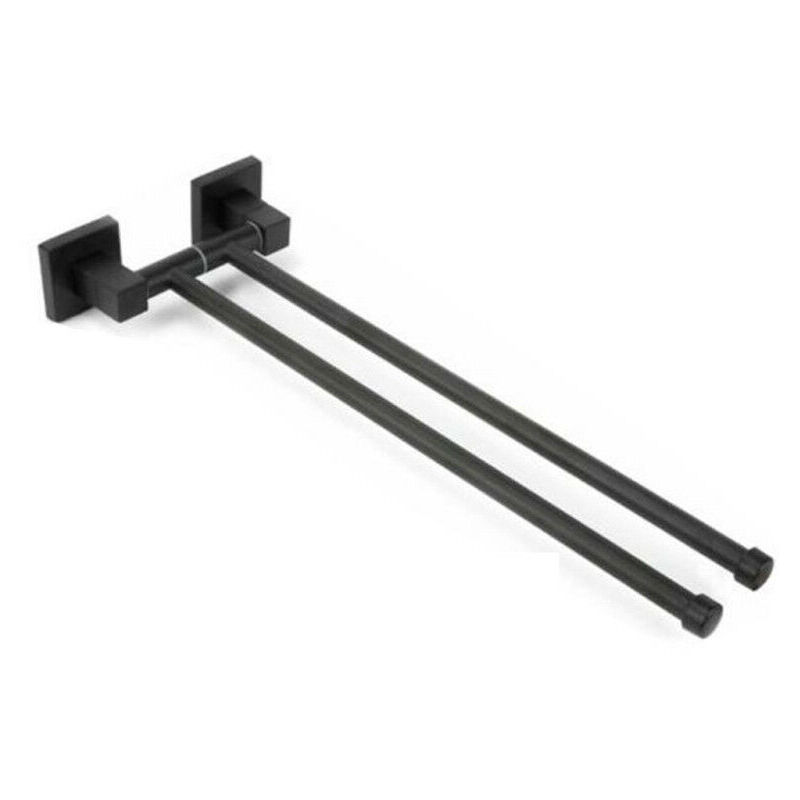foto del prodotto porta asciugamani 2 aste supporto per bagno da muro asta casa nero 02117
