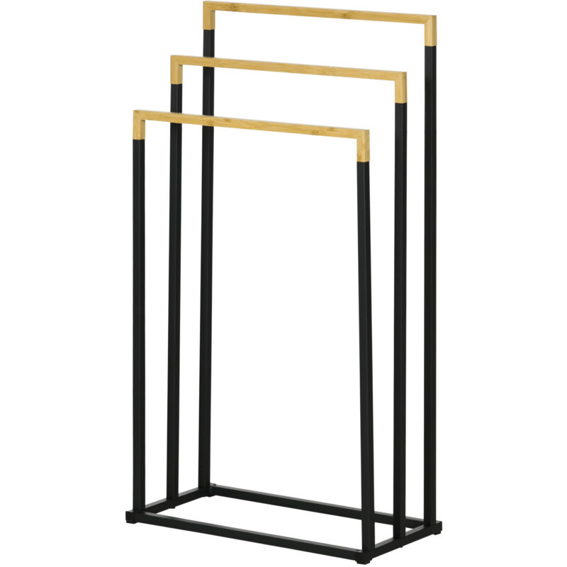 foto del prodotto porta asciugamani a 3 livelli in bamb e acciaio 45x22.5x86 cm kleankin