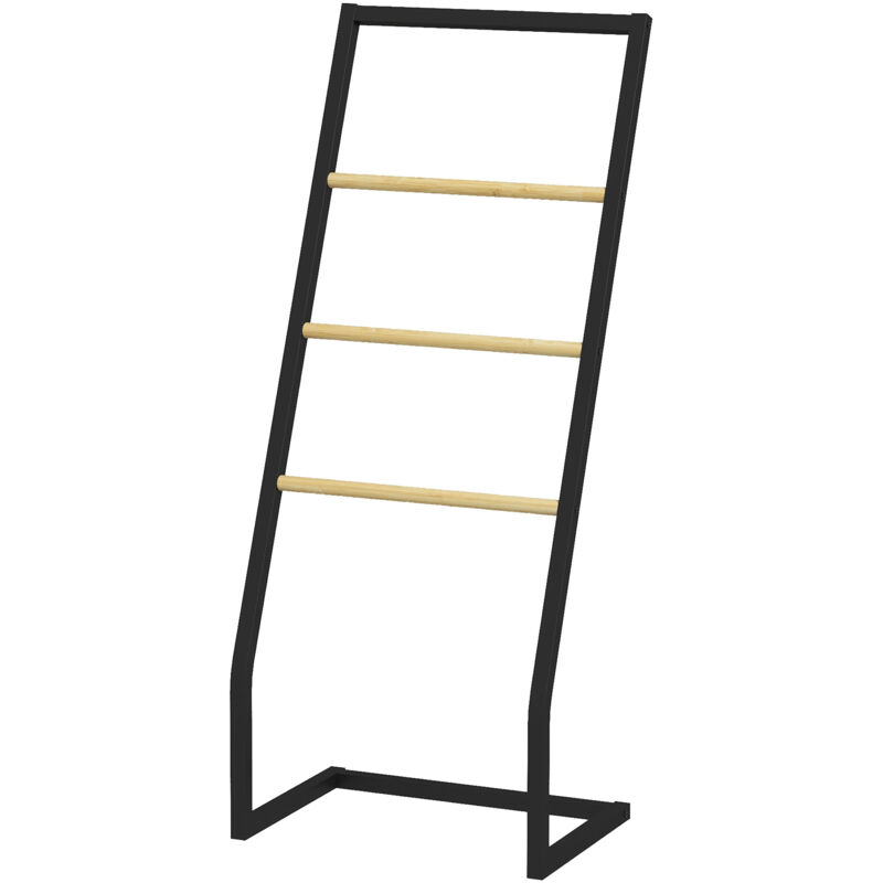 foto del prodotto porta asciugamani a 4 barre in acciaio e bamb 40.5x28x98cm nero e legno homcom
