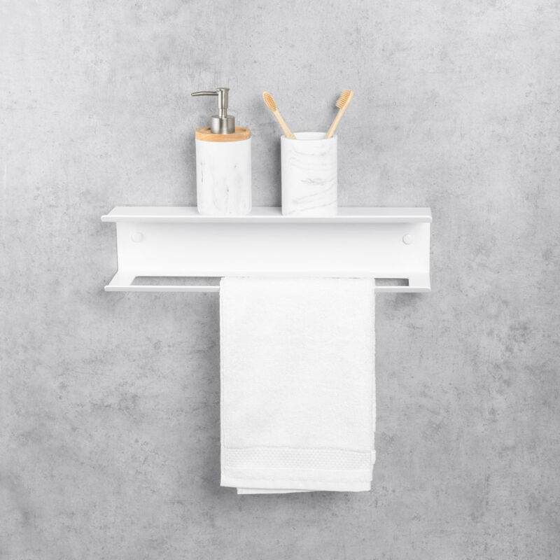 foto del prodotto porta asciugamani bagno con mensola, in alluminio, bianco, pody 45 cm daske