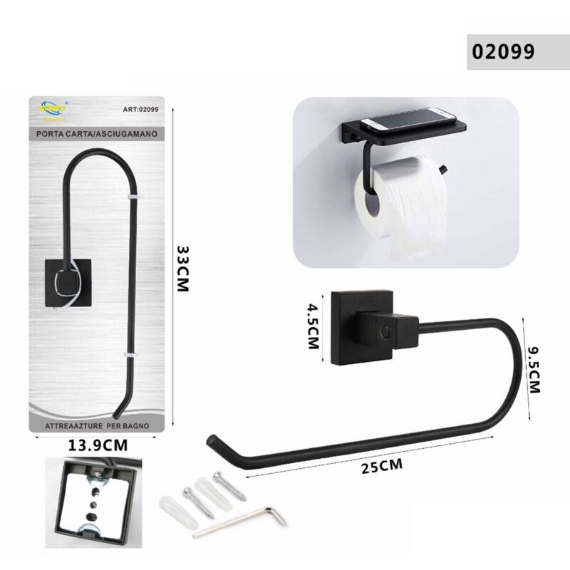 foto del prodotto porta asciugamani bagno parete salviette nero supporto arredo bagno 02099