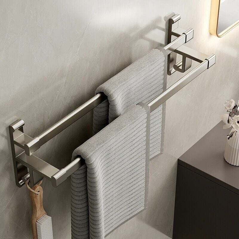 foto del prodotto porta asciugamani bagno senza fori porta asciugamani bagno doppio braccio porta asciugamani bagno doppio spazio in alluminio porta asciugamani