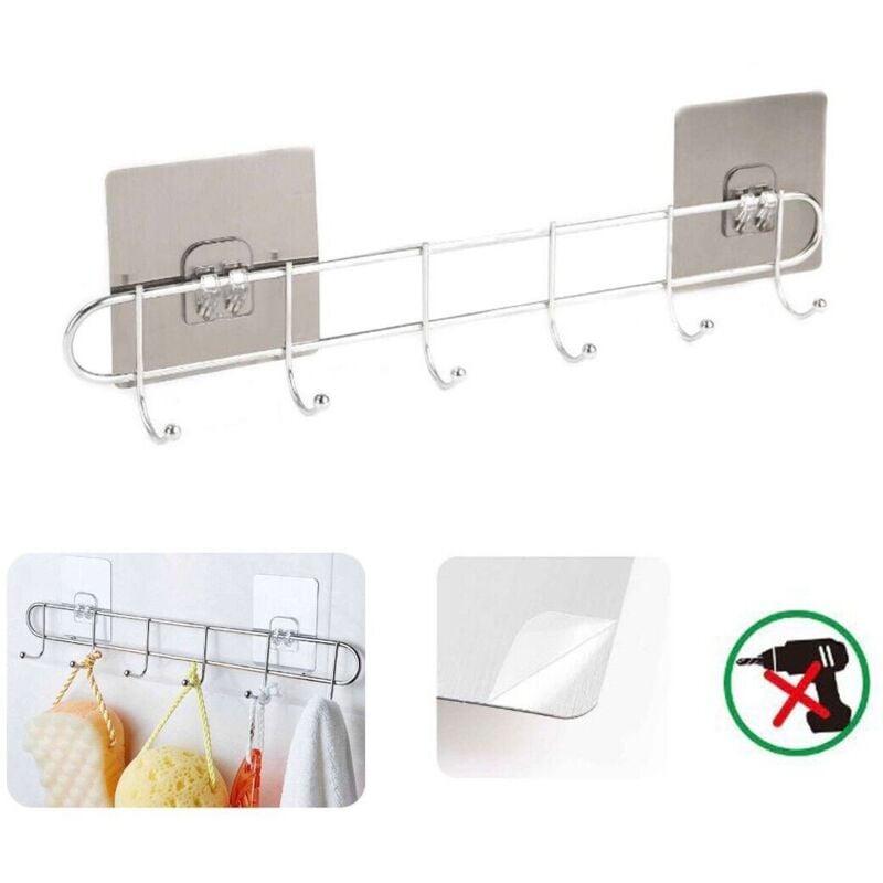 foto del prodotto porta asciugamani con 6 ganci bagno parete salviette gancio casa adesivo 03502
