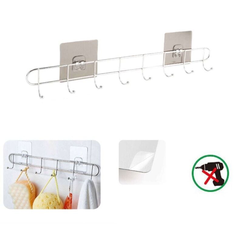 foto del prodotto porta asciugamani con 8 ganci bagno parete salviette gancio casa adesivo 03503