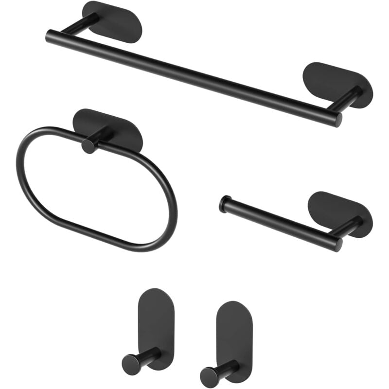 foto del prodotto porta asciugamani da bagno da 5 pezzi, kit accessori da bagno senza foratura, adesivo 3m e porta asciugamani da forare per bagno, cucina, nero