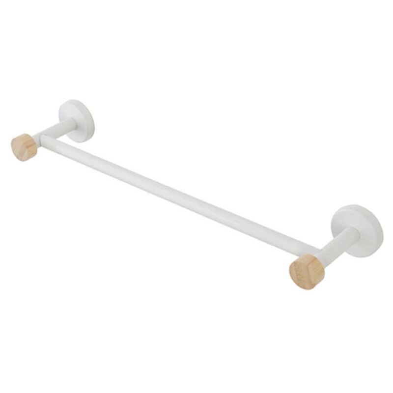 foto del prodotto porta asciugamani da muro 40 cm per bagno in acciaio colore bianco e bambu da parete