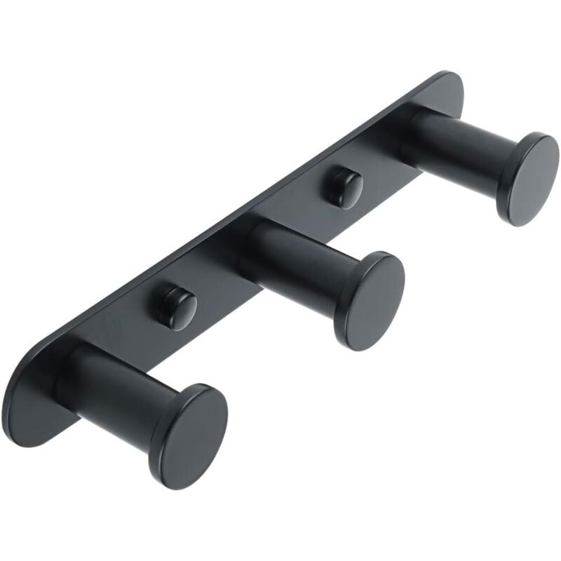 foto del prodotto porta asciugamani da parete per bagno e cucina, acciaio inox, finitura nero opaco, tre ganci