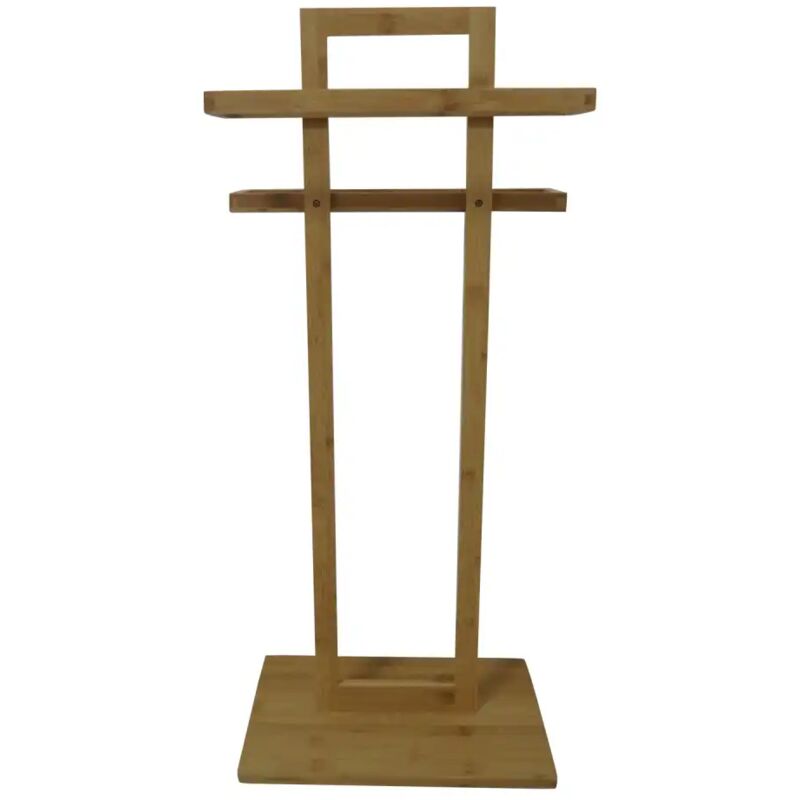 foto del prodotto porta asciugamani da terra in legno bamboo con 2 barre per bagno 37x25x85cm