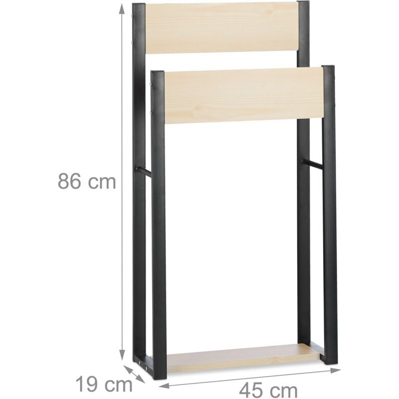 foto del prodotto porta asciugamani da terra per bagno nel design in legno e acciaio