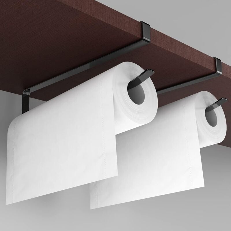foto del prodotto porta asciugamani di carta da 2 pezzi porta rotolo di carta senza foratura 26 cm porta sopalin per cucina bagno armadio nero