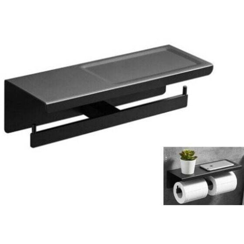 foto del prodotto porta asciugamani di carta doppio perforato portarotolo impermeabile bagno portaoggetti per wc-nero