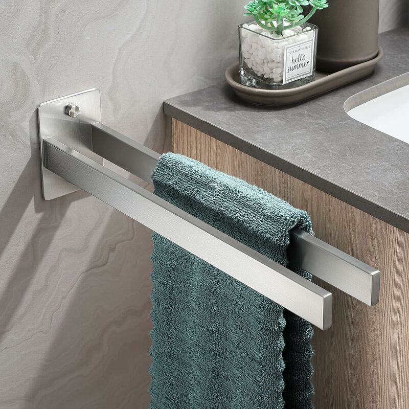 foto del prodotto porta asciugamani doppio barra in acciaio inox porta salviette 40cm per bagno cucina con viti argento