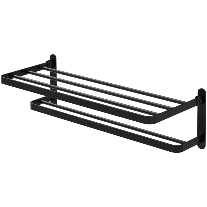 foto del prodotto porta asciugamani doppio senza foratura 58 cm nero in alluminio porta salviette montaggio a muro autoadesivo portasciugamani pieghevole a 90 per