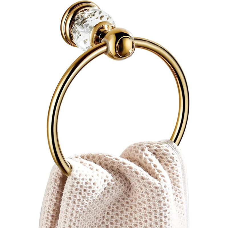 foto del prodotto porta asciugamani in cristallo, porta asciugamani in oro per il bagno, porta asciugamani rotondo per la decorazione della parete.