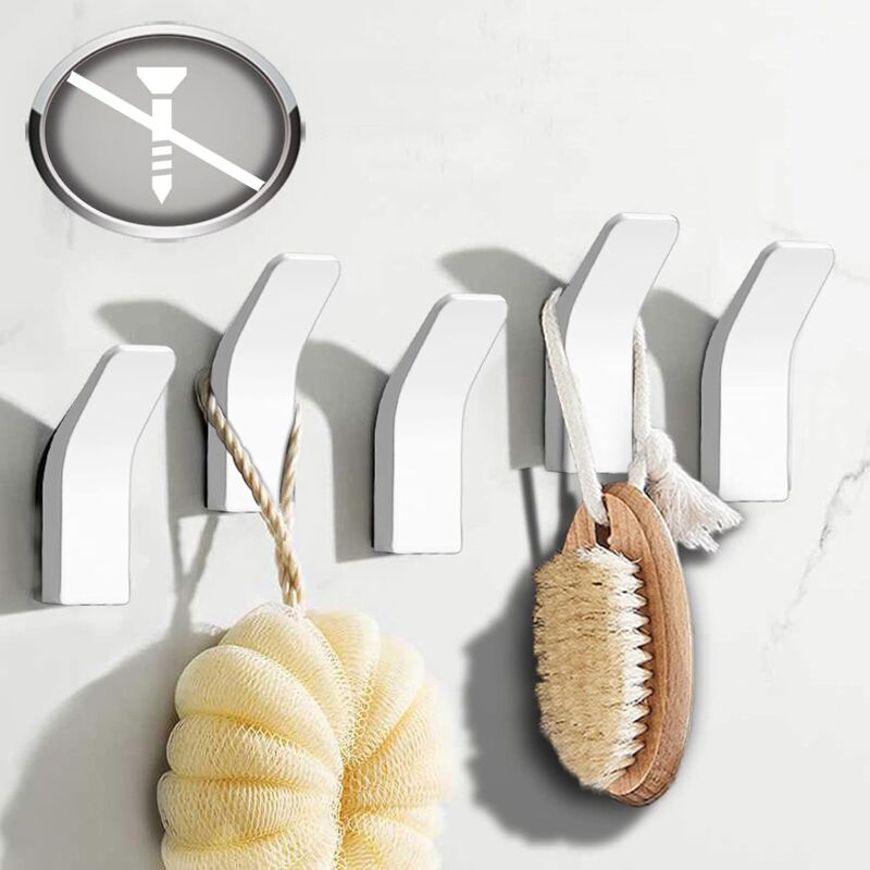 foto del prodotto porta asciugamani senza foratura, porta asciugamani a 5 ganci, ganci da parete, ganci da parete in acciaio inossidabile, ganci antiruggine, porta