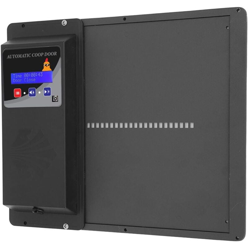 foto del prodotto porta automatica per gabbia per polli, apriporta per gabbia per polli con telecomando solare orizzontale in metallo programmabile tramite usb,