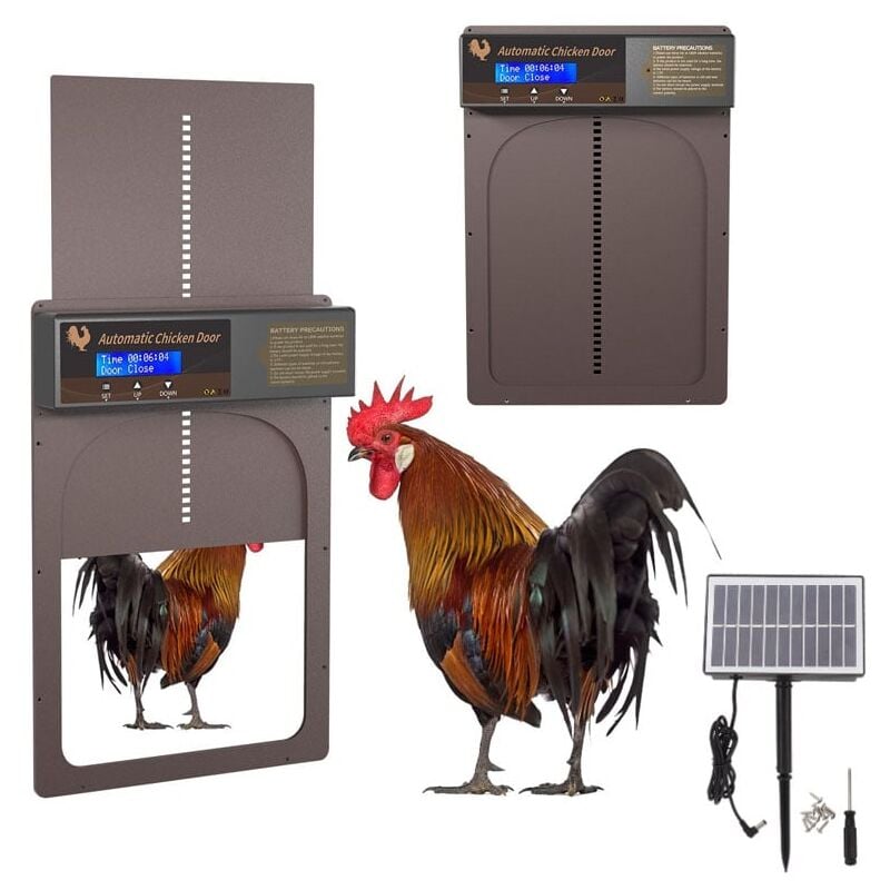 foto del prodotto porta automatica per pollaio, alimentata ad energia solare, con timer, ip45, impermeabile, in alluminio, per pollaio, con display led programmabile
