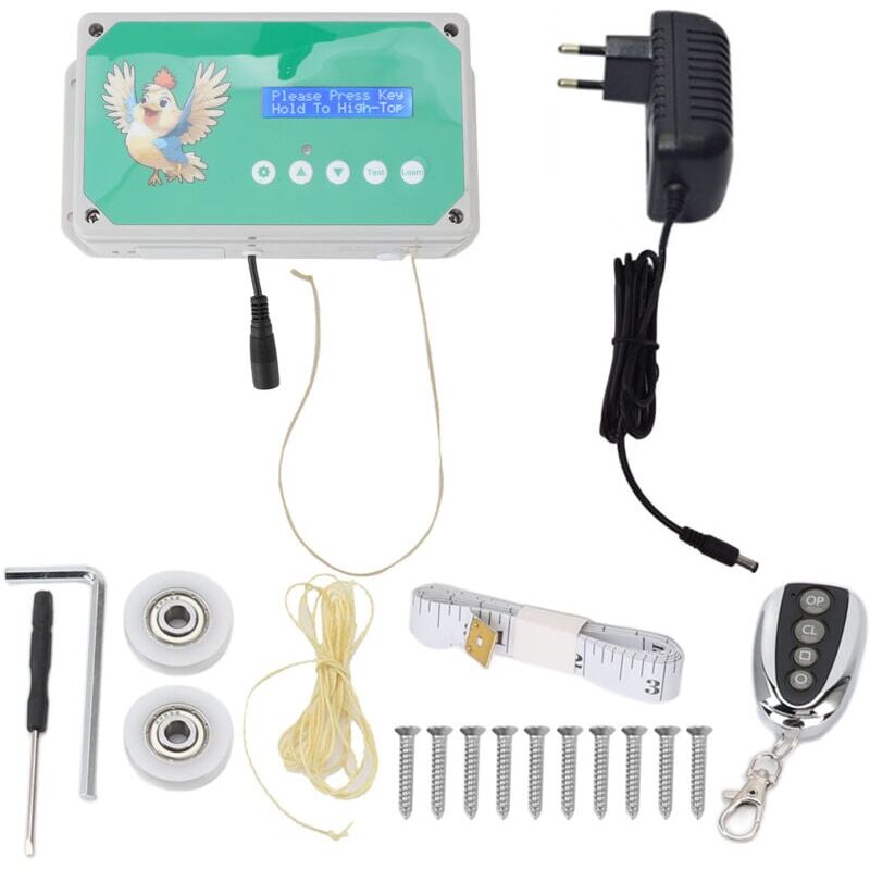 foto del prodotto porta automatica per pollaio, apriporta automatico per pollaio ip44 con timer e telecomandi, kit porta elettrica per pollaio per proteggere i polli