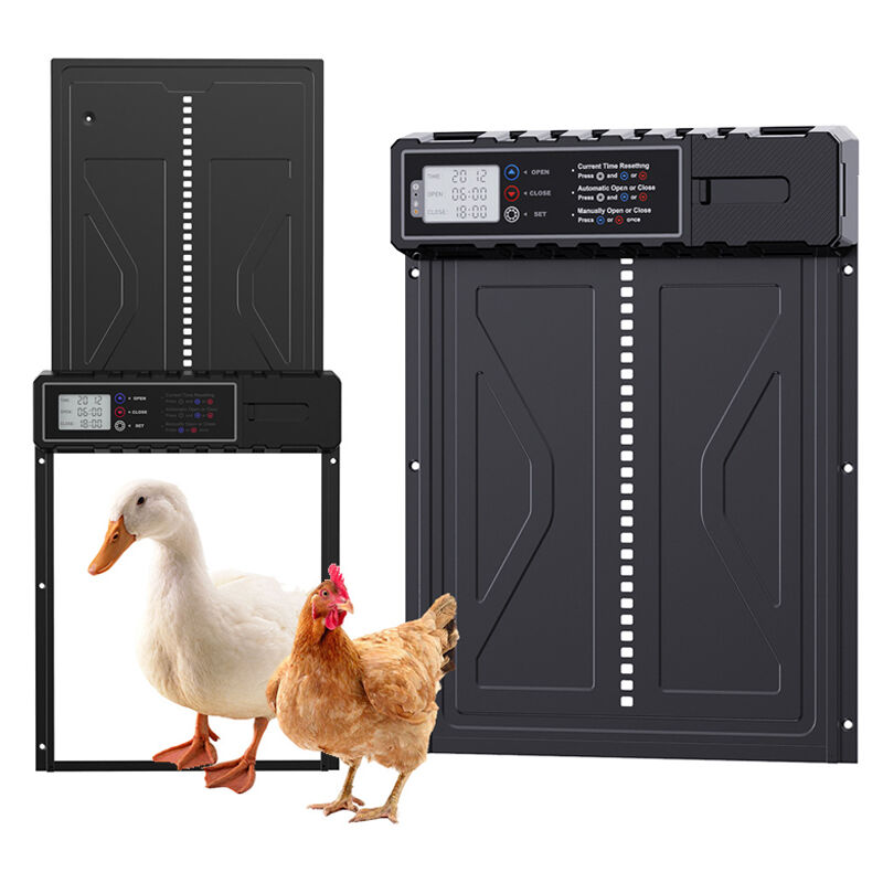 foto del prodotto porta automatica per pollaio con schermo lcd programmabile impermeabile, porta automatica per pollaio in lega di alluminio, alimentata a batteria,