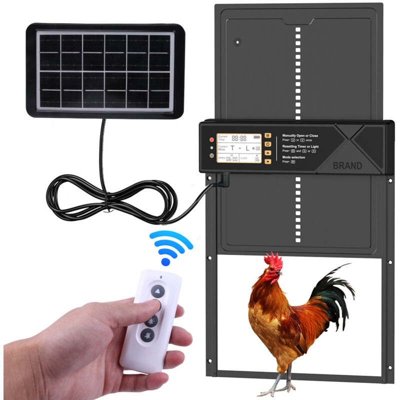 foto del prodotto porta automatica per pollaio con schermo lcd programmabile impermeabile, porta automatica per pollaio in lega di alluminio, funzionamento a batteria,